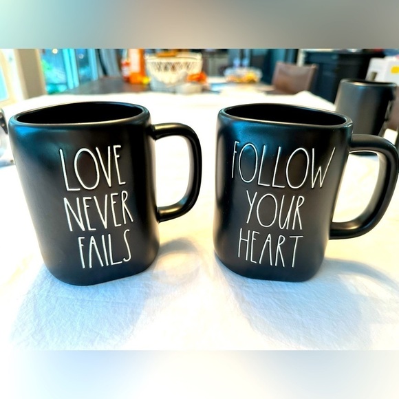Set of Rae Dunn Coffee Mugs ☕️ Love Never Fails & Follow Your Heart - Picture 1 of 2